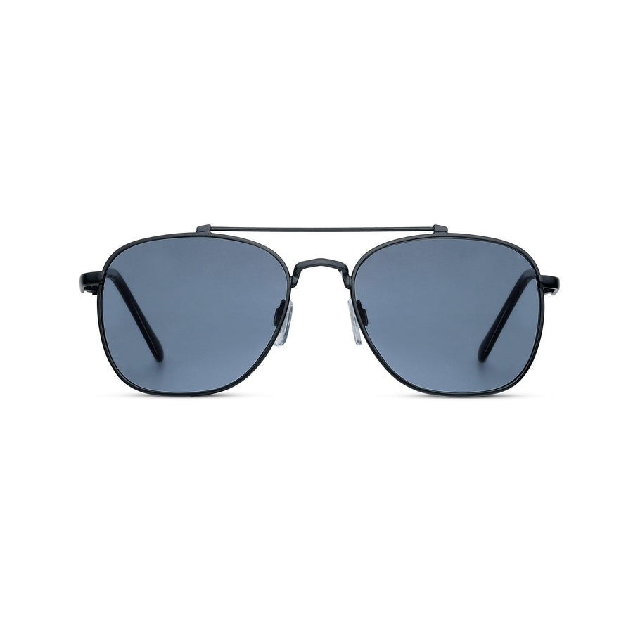 WEATHERPROOF VINTAGE Designer Sunglasses for Men & Women, UV400 Protection, Metal Square Aviator Frame, Shiny Black Tip - Matte Black - Greenwich - TWELVE