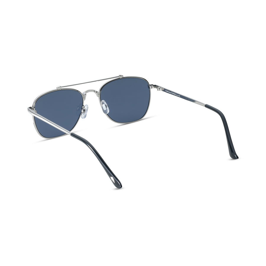 WEATHERPROOF VINTAGE Designer Sunglasses for Men & Women, UV400 Protection, Metal Square Aviator Frame, Shiny Black Tip - Shiny Silver - Greenwich - TWELVE