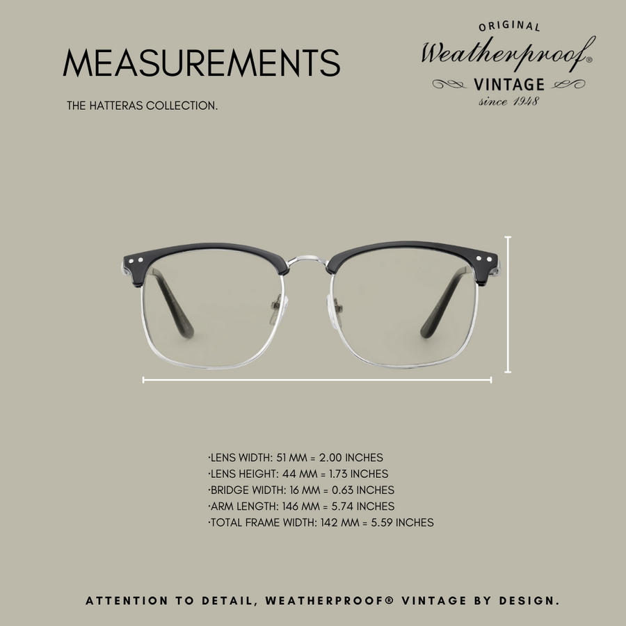 WEATHERPROOF VINTAGE Designer Blue Light Blocking Glasses for Men & Women, UV400, Square Frame, Acetate Tip - Shiny Black - Hatteras - TWELVE
