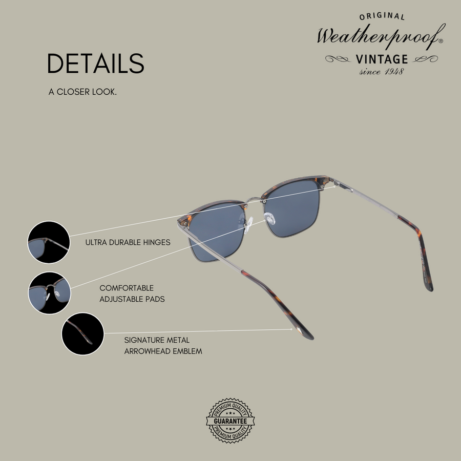 WEATHERPROOF VINTAGE Designer Sunglasses for Men & Women, UV400 Protection, Durable Square Frame, Acetate Tip - Brown Tortoise - Hatteras - TWELVE