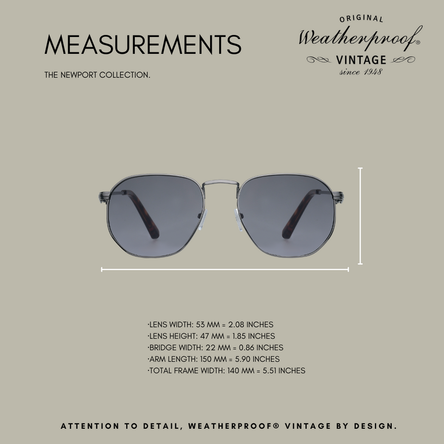 WEATHERPROOF VINTAGE Designer Sunglasses for Men, UV400 Protection, Durable Metal Square Aviator Frame with Tortoise Tip - Shiny Gunmetal - Newport - TWELVE