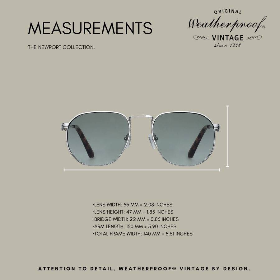 WEATHERPROOF VINTAGE Designer Sunglasses for Men, UV400 Protection, Durable Metal Square Aviator Frame with Tortoise Tip - Matte Silver - Newport - TWELVE