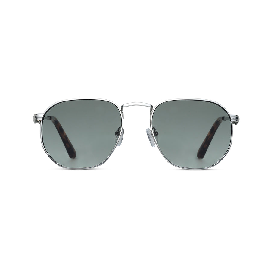 WEATHERPROOF VINTAGE Designer Sunglasses for Men, UV400 Protection, Durable Metal Square Aviator Frame with Tortoise Tip - Matte Silver - Newport - TWELVE