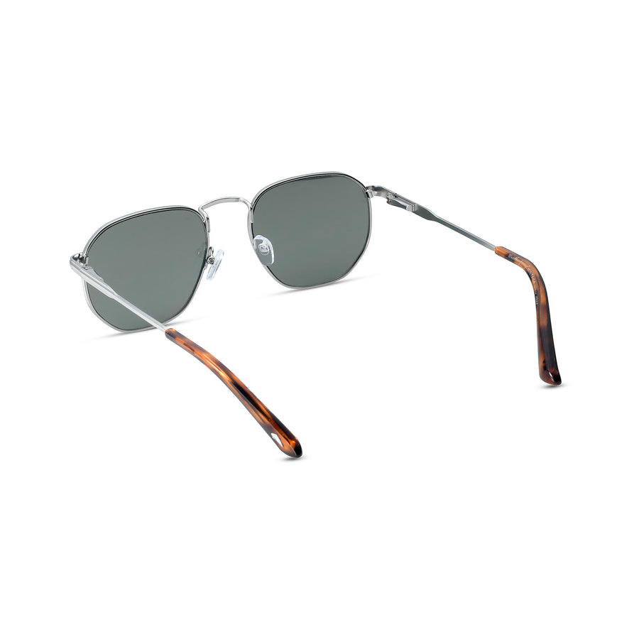 Weatherproof Vintage Designer Sunglasses for Men, UV400 Protection, Durable Metal Square Aviator Frame with Tortoise Tip - Shiny Gunmetal - Newport by