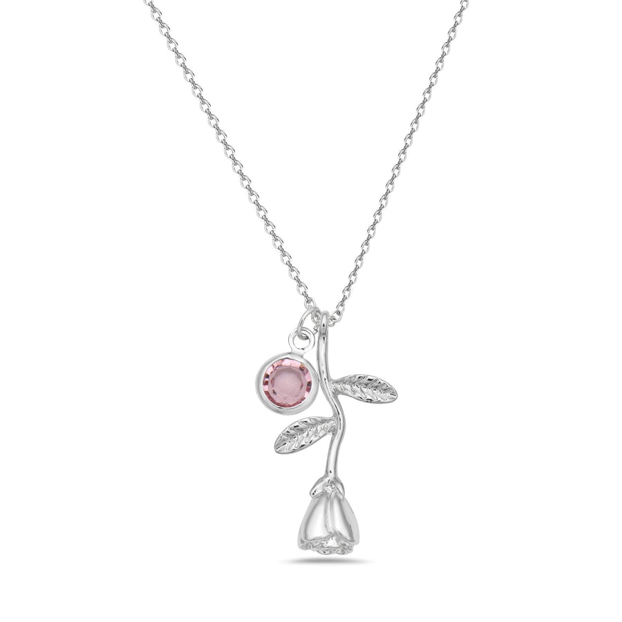 LU GAETA Gift Boxed Jewelry Silver Plated Pink Cubic Zirconia Women's Rose Pendant - TWELVE
